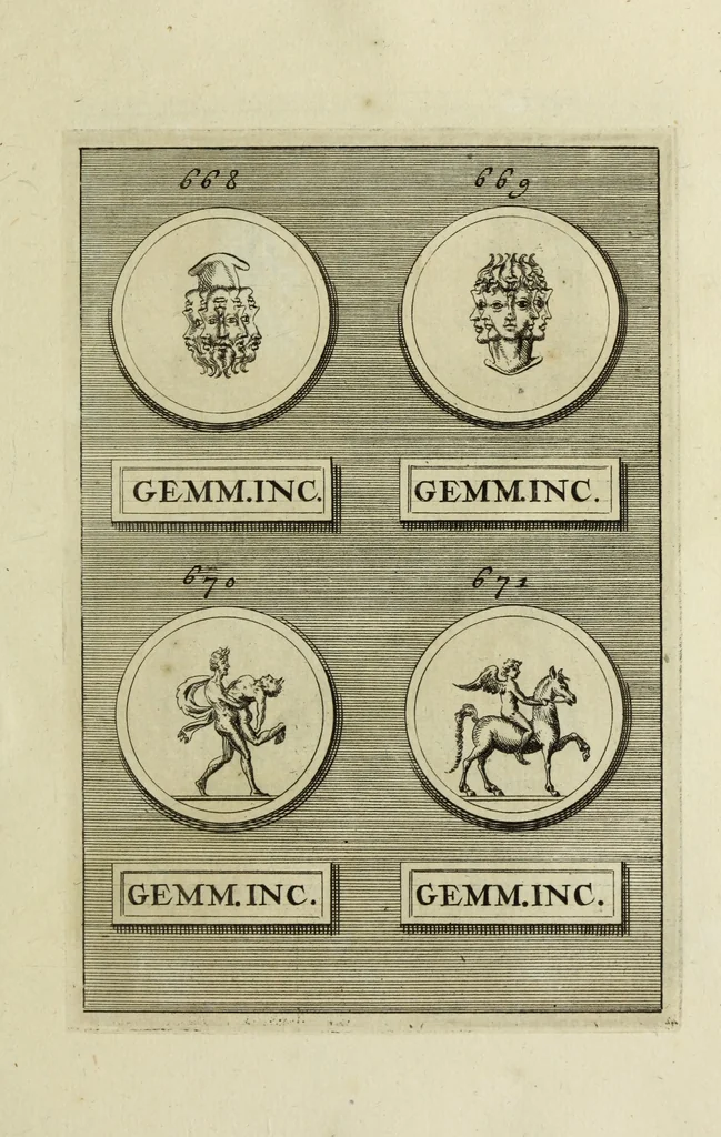 An illustration from Abrahami Gorlaei antverpiani Dactyliothecae, seu, Annulorum sigillarium quorum apud priscos tam Graecos quam Romanos usus, ex ferro, aere, argento & auro promptuarii pars prima[-secunda] : collectis aliunde & ineditis & editis annulorum figuris auctior, 1695, leaf 410