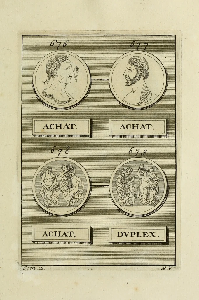 An illustration from Abrahami Gorlaei antverpiani Dactyliothecae, seu, Annulorum sigillarium quorum apud priscos tam Graecos quam Romanos usus, ex ferro, aere, argento & auro promptuarii pars prima[-secunda] : collectis aliunde & ineditis & editis annulorum figuris auctior, 1695, leaf 414