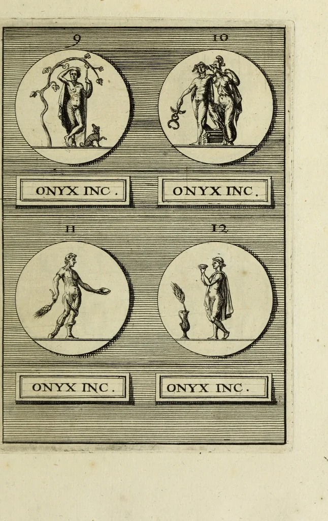 An illustration from Abrahami Gorlaei antverpiani Dactyliothecae, seu, Annulorum sigillarium quorum apud priscos tam Graecos quam Romanos usus, ex ferro, aere, argento & auro promptuarii pars prima[-secunda] : collectis aliunde & ineditis & editis annulorum figuris auctior, 1695, leaf 72