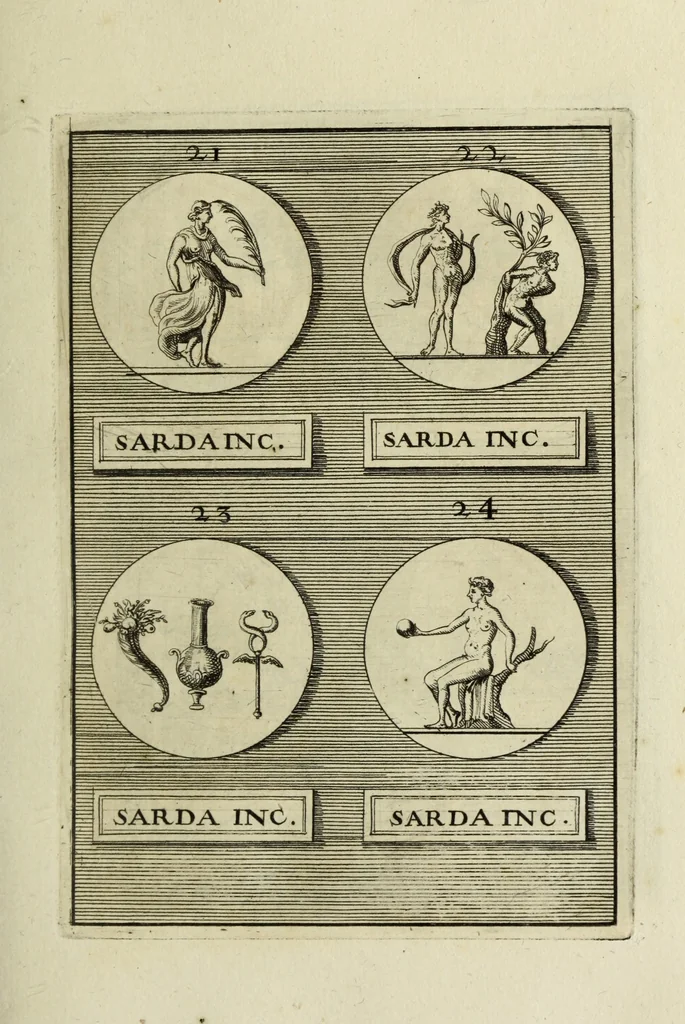 An illustration from Abrahami Gorlaei antverpiani Dactyliothecae, seu, Annulorum sigillarium quorum apud priscos tam Graecos quam Romanos usus, ex ferro, aere, argento & auro promptuarii pars prima[-secunda] : collectis aliunde & ineditis & editis annulorum figuris auctior, 1695, leaf 78