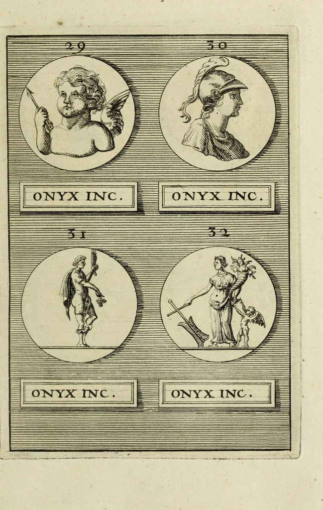 An illustration from Abrahami Gorlaei antverpiani Dactyliothecae, seu, Annulorum sigillarium quorum apud priscos tam Graecos quam Romanos usus, ex ferro, aere, argento & auro promptuarii pars prima[-secunda] : collectis aliunde & ineditis & editis annulorum figuris auctior, 1695, leaf 82
