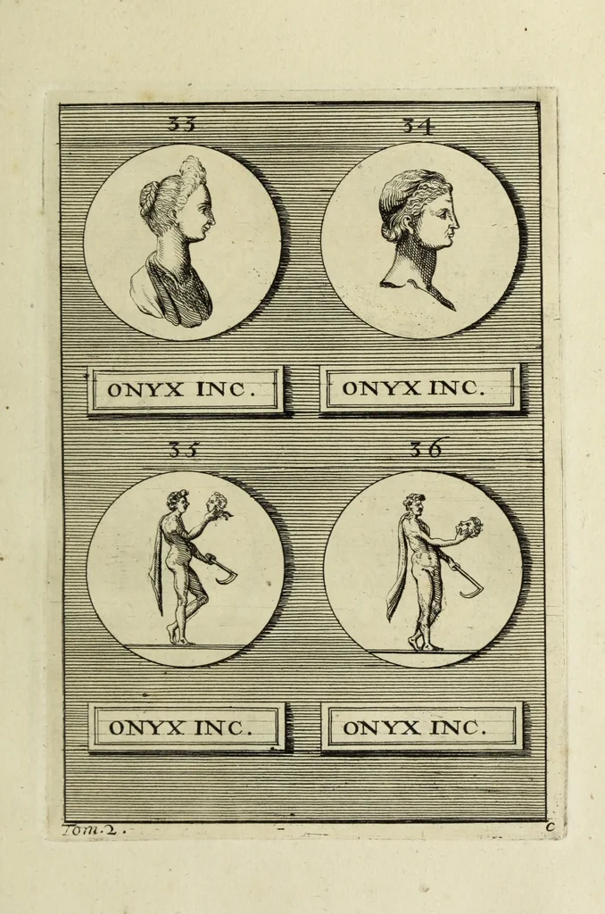 An illustration from Abrahami Gorlaei antverpiani Dactyliothecae, seu, Annulorum sigillarium quorum apud priscos tam Graecos quam Romanos usus, ex ferro, aere, argento & auro promptuarii pars prima[-secunda] : collectis aliunde & ineditis & editis annulorum figuris auctior, 1695, leaf 84