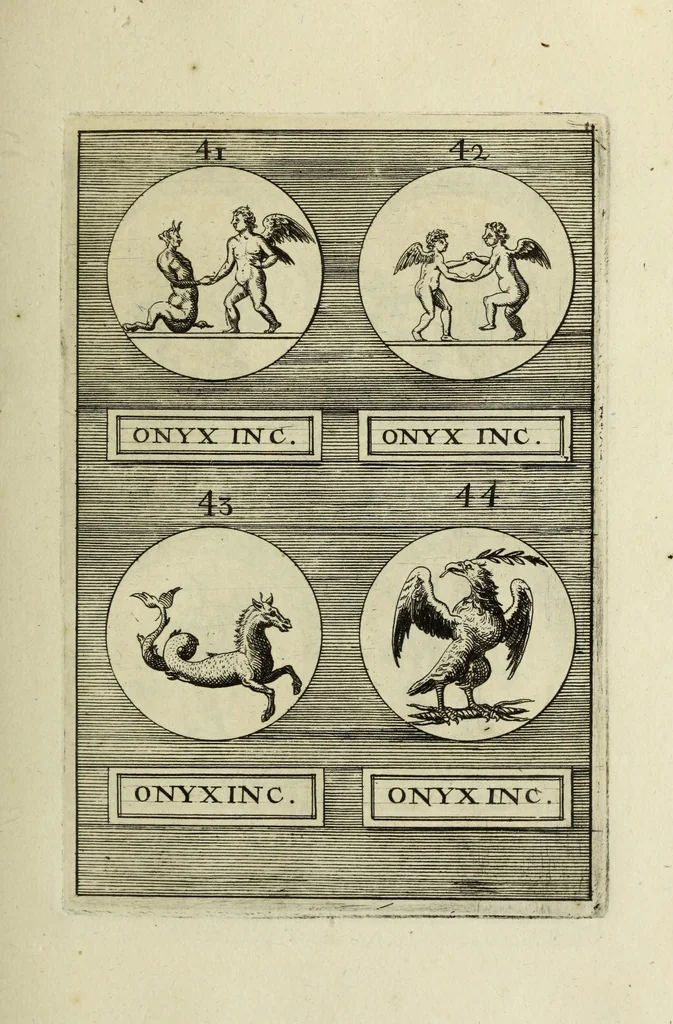 An illustration from Abrahami Gorlaei antverpiani Dactyliothecae, seu, Annulorum sigillarium quorum apud priscos tam Graecos quam Romanos usus, ex ferro, aere, argento & auro promptuarii pars prima[-secunda] : collectis aliunde & ineditis & editis annulorum figuris auctior, 1695, leaf 88