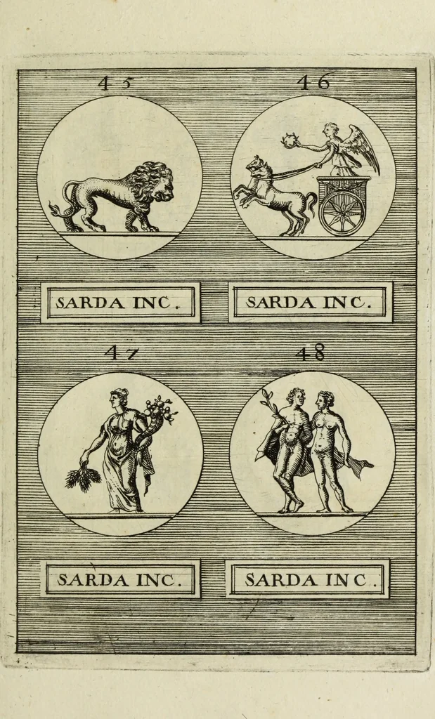 An illustration from Abrahami Gorlaei antverpiani Dactyliothecae, seu, Annulorum sigillarium quorum apud priscos tam Graecos quam Romanos usus, ex ferro, aere, argento & auro promptuarii pars prima[-secunda] : collectis aliunde & ineditis & editis annulorum figuris auctior, 1695, leaf 90