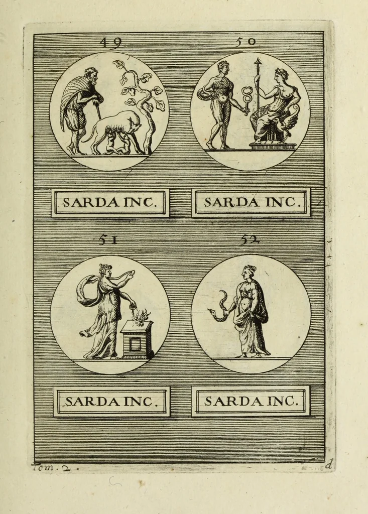 An illustration from Abrahami Gorlaei antverpiani Dactyliothecae, seu, Annulorum sigillarium quorum apud priscos tam Graecos quam Romanos usus, ex ferro, aere, argento & auro promptuarii pars prima[-secunda] : collectis aliunde & ineditis & editis annulorum figuris auctior, 1695, leaf 92