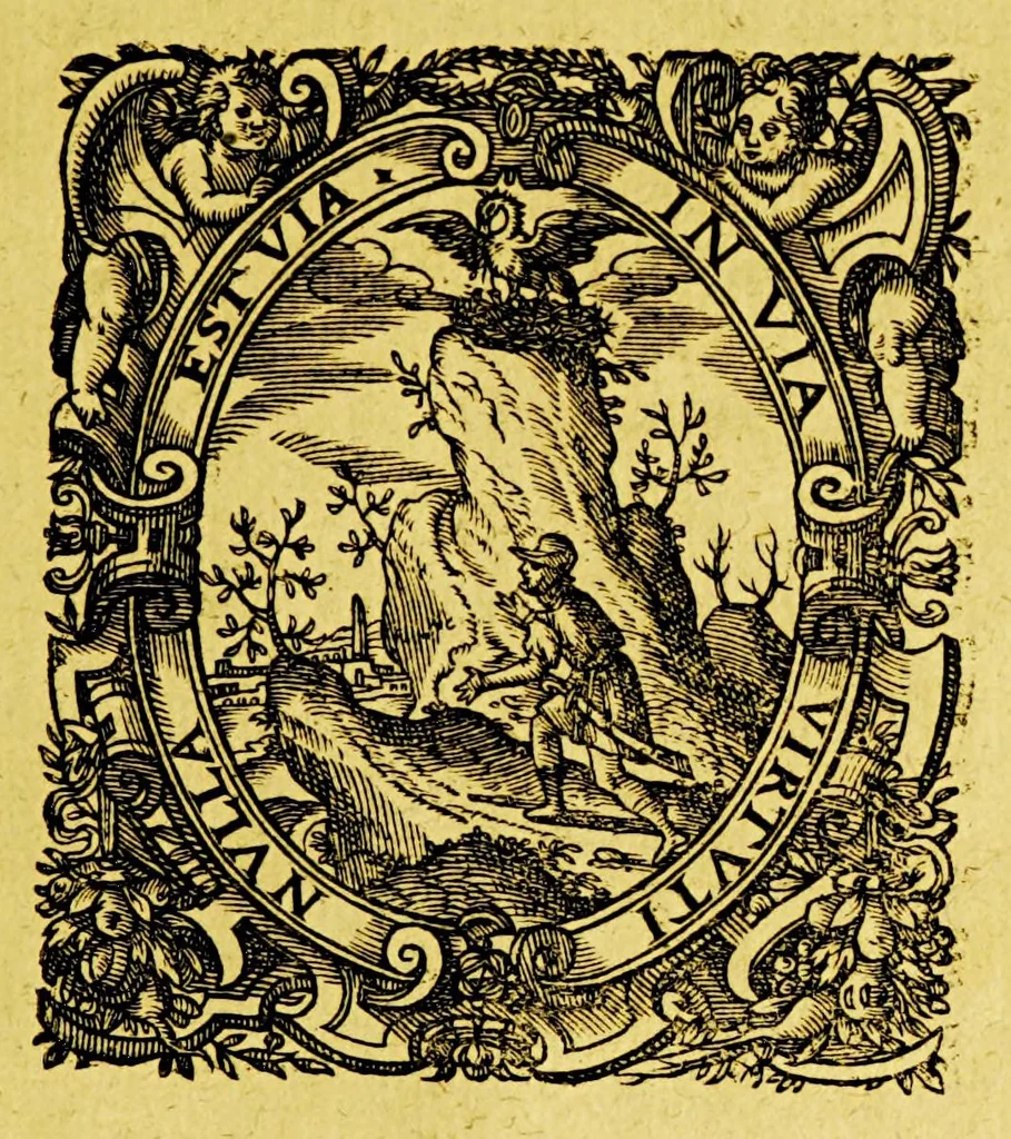 An illustration from Abrahami Ortelii Antuerpiani Thesaurus geographicus recognitus et auctus : in quo omnium totius terrae regionum, montium, promontoriorum, collium, syluarum, desertorum, insularum, portuum, populorum, vrbium, opidorum, pagorum, fanorum, tribuum: item oceani, marium, fretorum, fluuiorum, torrentium, sinuum, fontium, lacuum, paludemque nomina & appellationes veteres; additis magna ex parte etiam recentioribus. Ex libris typis excusis, calamo exaratis, chartis geographicis, marmoribus vetustis, nummis, atque tabulis antiqui aeris. Obiter multi in hoc opere auctorum veterum loci corrupti, falsi, dubii, & discrepantes, emendantur, arguuntur, enodantur & conciliantur, 1611, leaf 1237