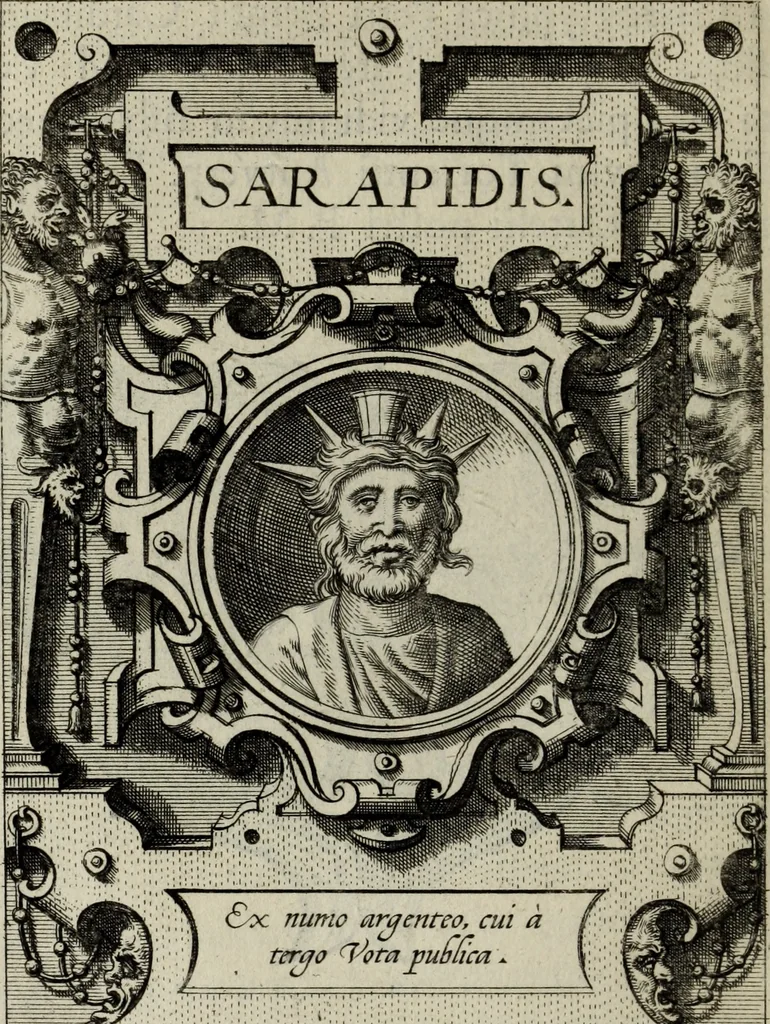 An illustration from Abrahami Ortelii, cosmographi et geographi regii, Deorum dearumque capita, ex antiquis numismatibus collecta, 1683, leaf 105