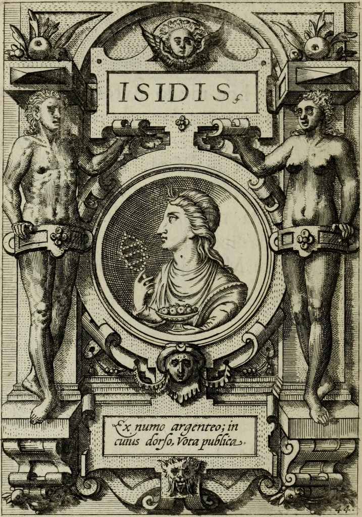 An illustration from Abrahami Ortelii, cosmographi et geographi regii, Deorum dearumque capita, ex antiquis numismatibus collecta, 1683, leaf 143
