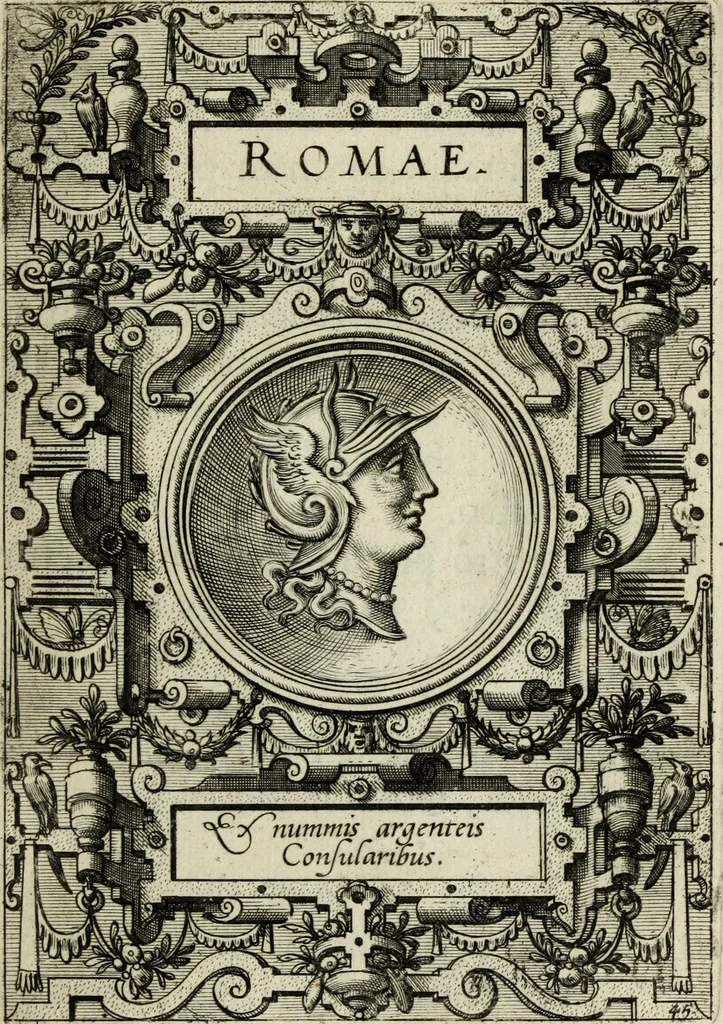 An illustration from Abrahami Ortelii, cosmographi et geographi regii, Deorum dearumque capita, ex antiquis numismatibus collecta, 1683, leaf 146