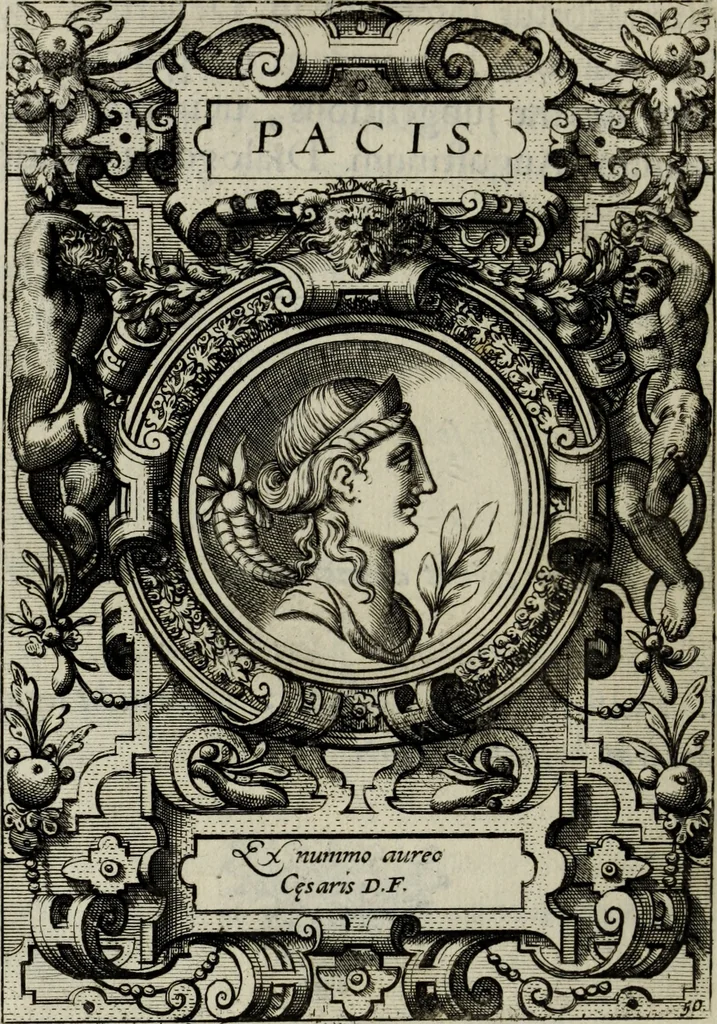 An illustration from Abrahami Ortelii, cosmographi et geographi regii, Deorum dearumque capita, ex antiquis numismatibus collecta, 1683, leaf 161