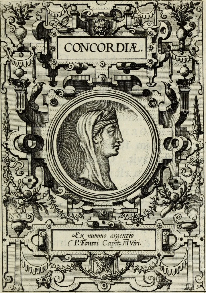 An illustration from Abrahami Ortelii, cosmographi et geographi regii, Deorum dearumque capita, ex antiquis numismatibus collecta, 1683, leaf 164