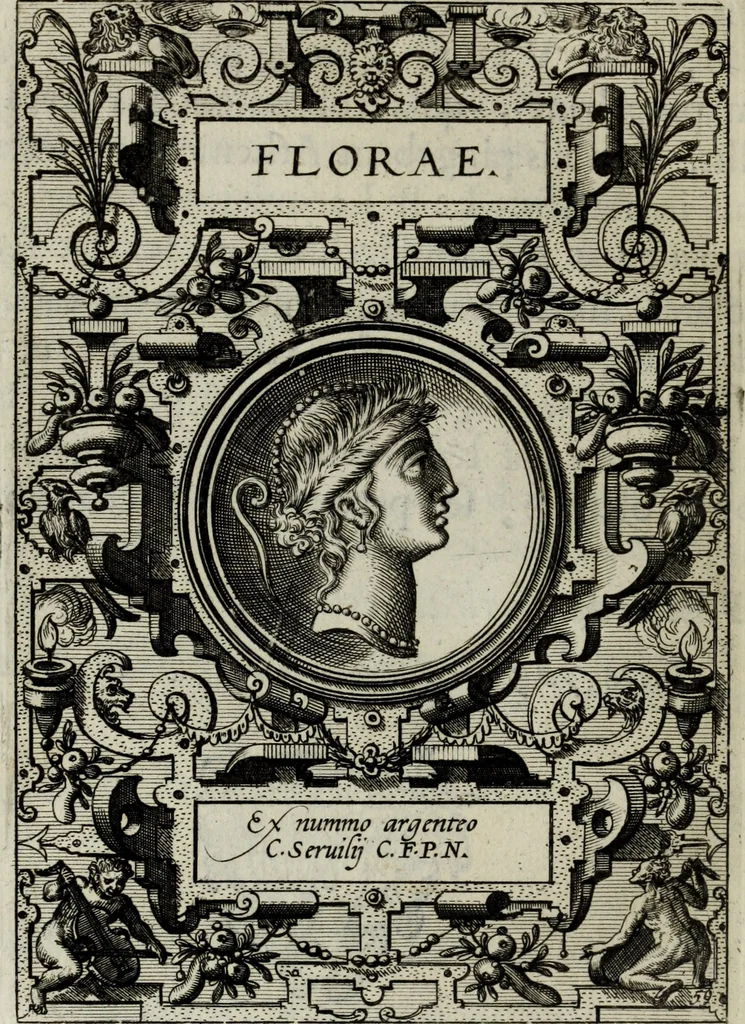 An illustration from Abrahami Ortelii, cosmographi et geographi regii, Deorum dearumque capita, ex antiquis numismatibus collecta, 1683, leaf 187