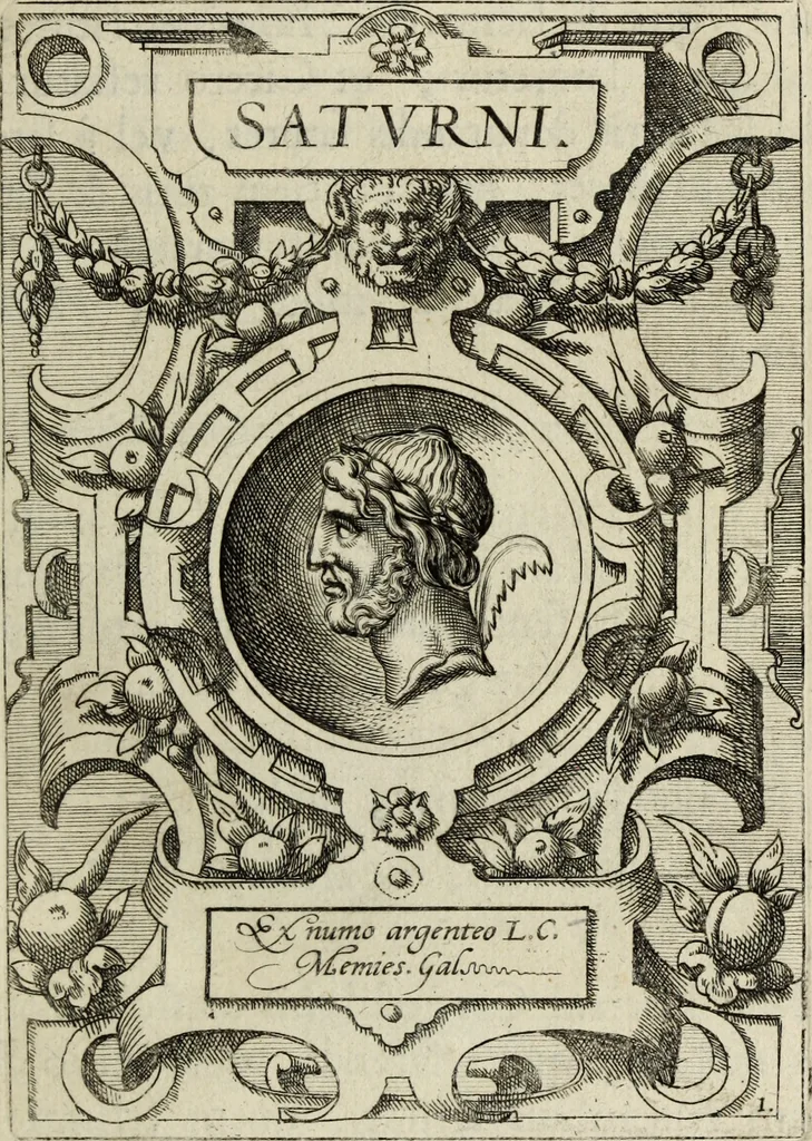 An illustration from Abrahami Ortelii, cosmographi et geographi regii, Deorum dearumque capita, ex antiquis numismatibus collecta, 1683, leaf 20