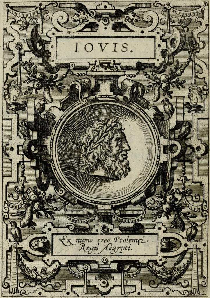 An illustration from Abrahami Ortelii, cosmographi et geographi regii, Deorum dearumque capita, ex antiquis numismatibus collecta, 1683, leaf 23