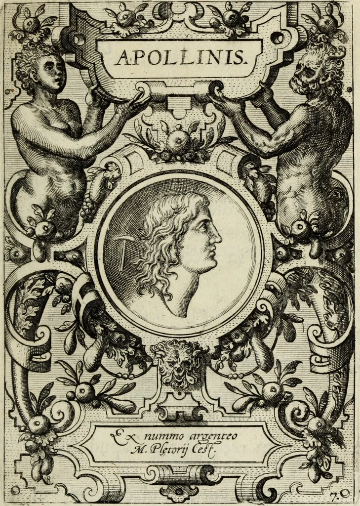An illustration from Abrahami Ortelii, cosmographi et geographi regii, Deorum dearumque capita, ex antiquis numismatibus collecta, 1683, leaf 36