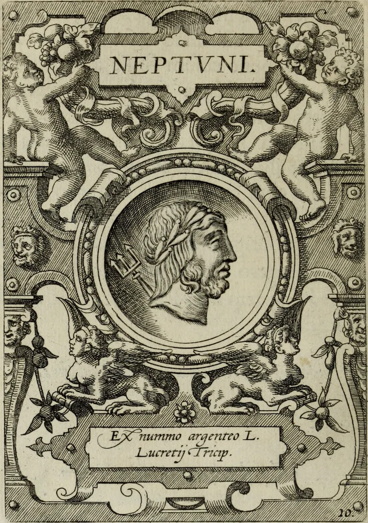 An illustration from Abrahami Ortelii, cosmographi et geographi regii, Deorum dearumque capita, ex antiquis numismatibus collecta, 1683, leaf 43