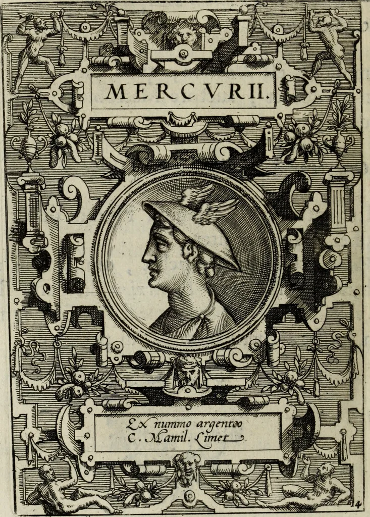 An illustration from Abrahami Ortelii, cosmographi et geographi regii, Deorum dearumque capita, ex antiquis numismatibus collecta, 1683, leaf 55