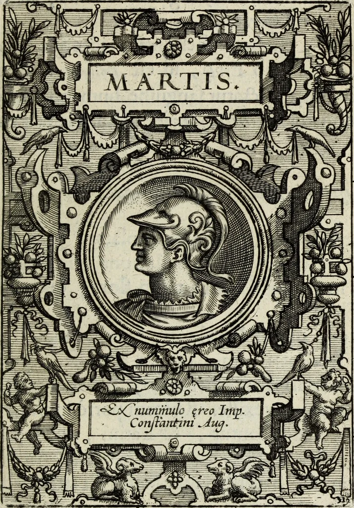 An illustration from Abrahami Ortelii, cosmographi et geographi regii, Deorum dearumque capita, ex antiquis numismatibus collecta, 1683, leaf 58