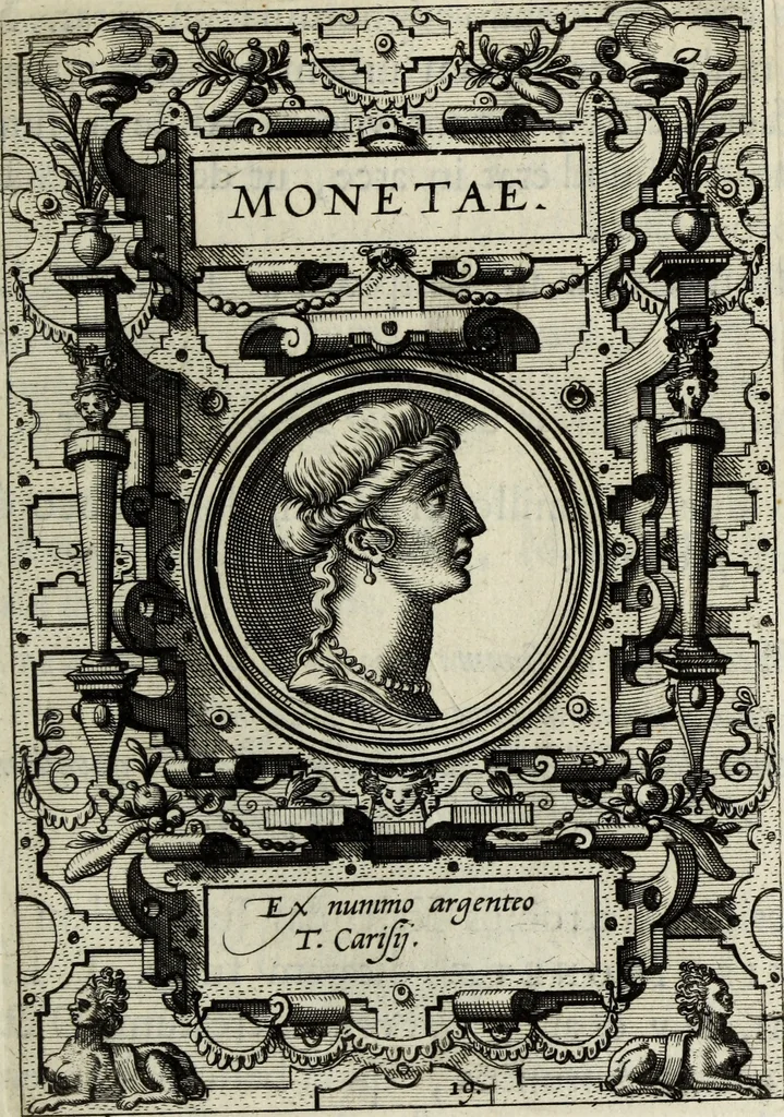 An illustration from Abrahami Ortelii, cosmographi et geographi regii, Deorum dearumque capita, ex antiquis numismatibus collecta, 1683, leaf 70