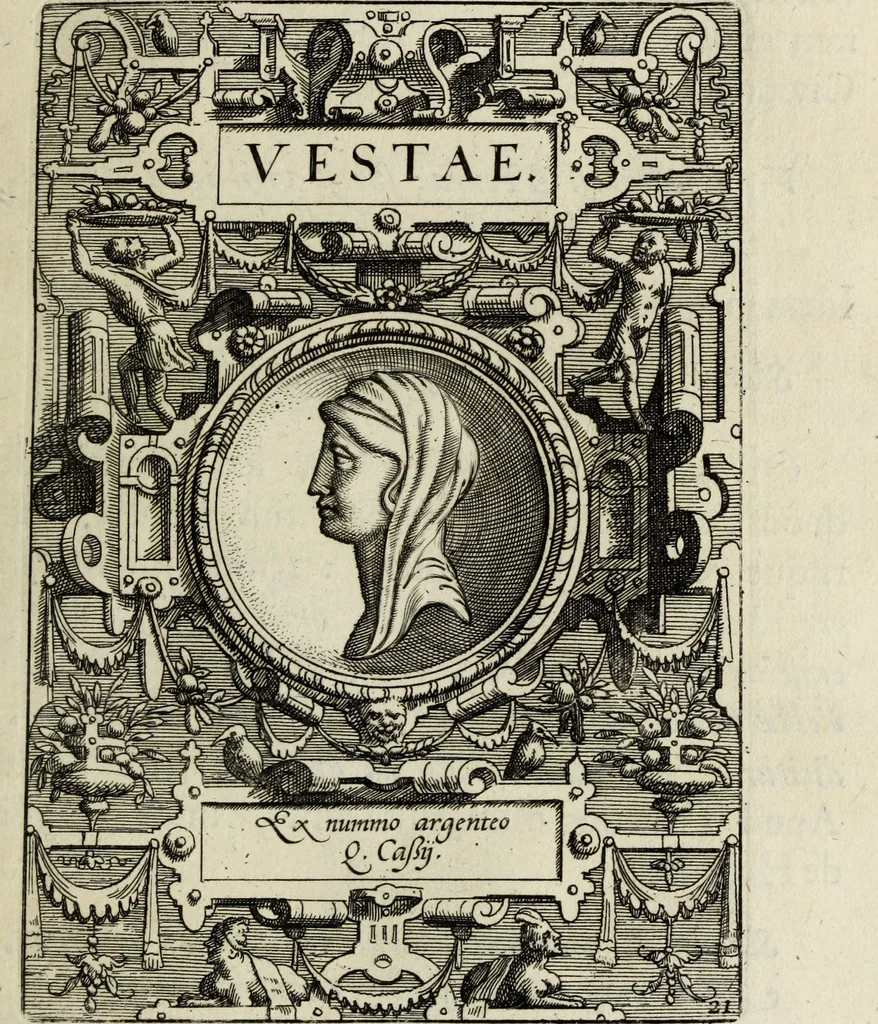 An illustration from Abrahami Ortelii, cosmographi et geographi regii, Deorum dearumque capita, ex antiquis numismatibus collecta, 1683, leaf 76