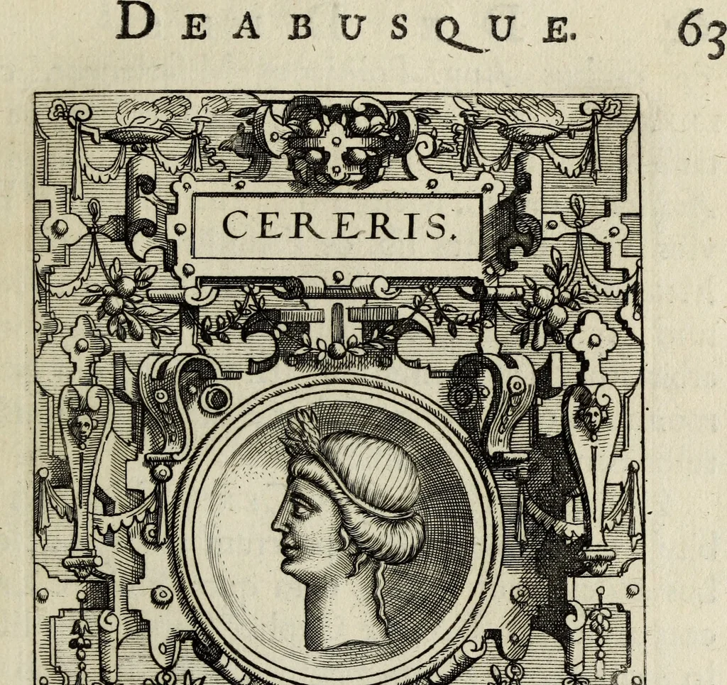 An illustration from Abrahami Ortelii, cosmographi et geographi regii, Deorum dearumque capita, ex antiquis numismatibus collecta, 1683, leaf 82