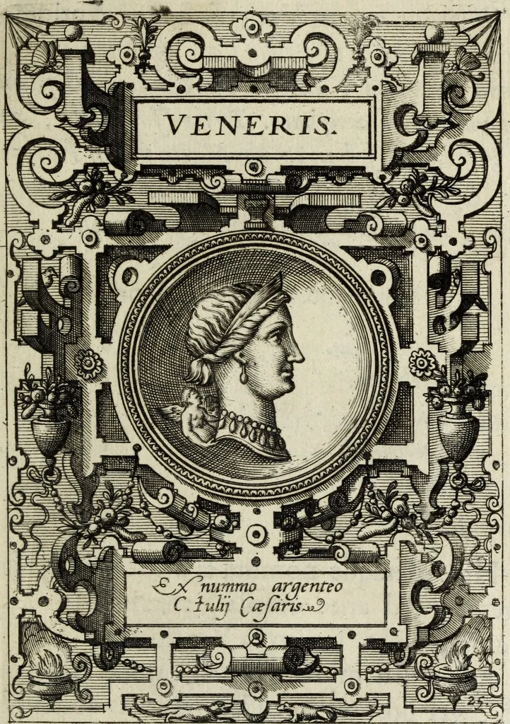 An illustration from Abrahami Ortelii, cosmographi et geographi regii, Deorum dearumque capita, ex antiquis numismatibus collecta, 1683, leaf 88
