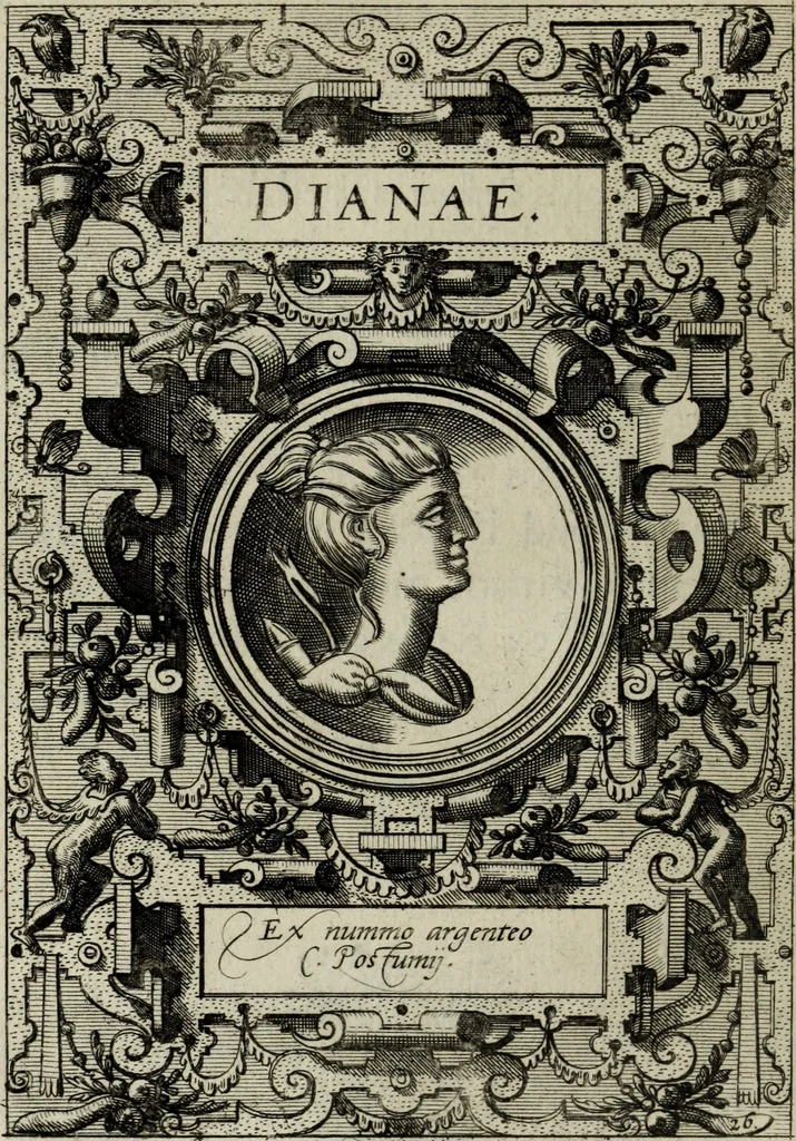 An illustration from Abrahami Ortelii, cosmographi et geographi regii, Deorum dearumque capita, ex antiquis numismatibus collecta, 1683, leaf 91