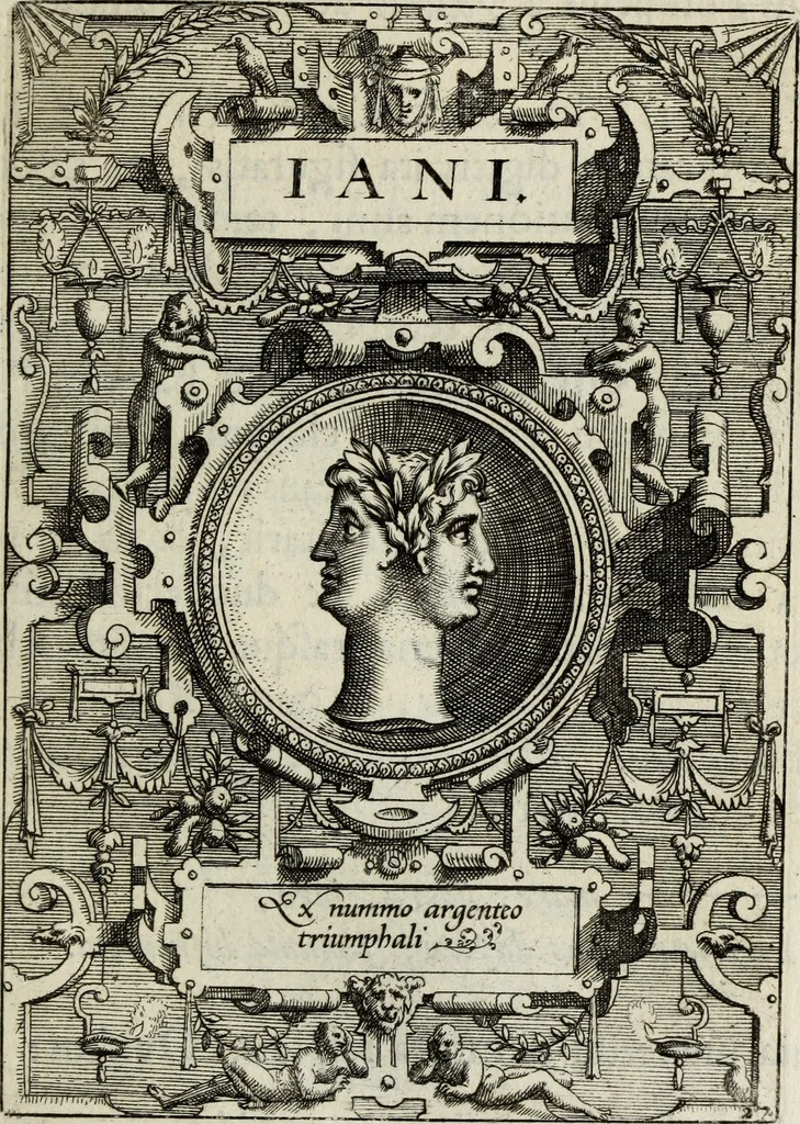 An illustration from Abrahami Ortelii, cosmographi et geographi regii, Deorum dearumque capita, ex antiquis numismatibus collecta, 1683, leaf 96