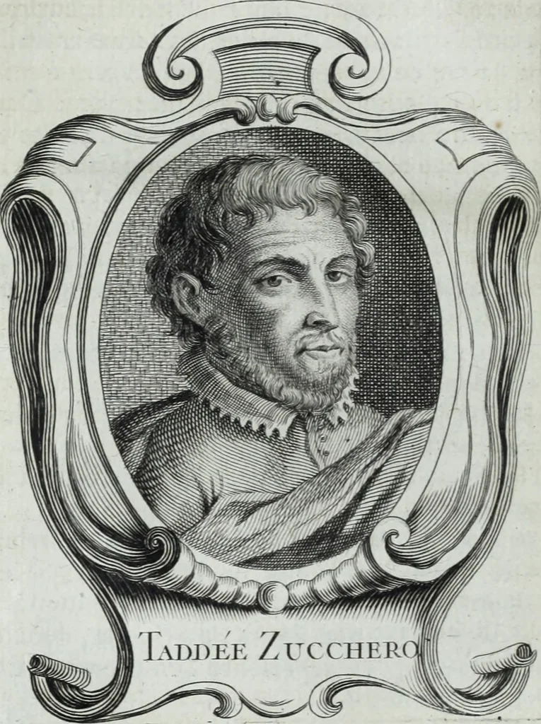 An illustration from Abregé de la vie des fameux peintres : avec leurs portraits gravés en taille-douce, les indications de leurs principaux ouvrages, quelques réflexions sur leurs caractéres, et la maniere de connoître les desseins des grands maîtres, 1745, leaf 75