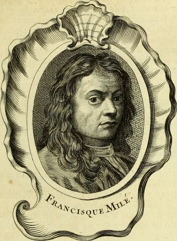 An illustration from Abregé de la vie des fameux peintres : avec leurs portraits gravés en taille-douce, les indications de leurs principaux ouvrages, quelques réflexions sur leurs caractéres, et la maniere de connoître les desseins des grands maîtres, 1745, leaf 228