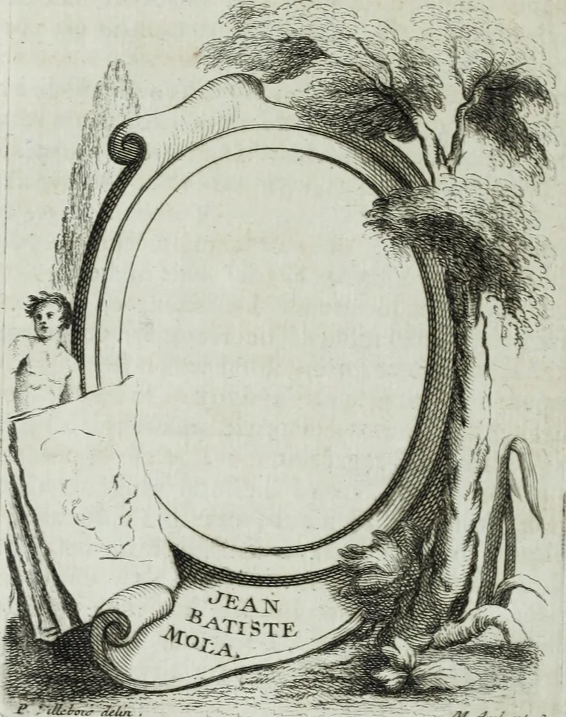 An illustration from Abregé de la vie des fameux peintres : avec leurs portraits gravés en taille-douce, les indications de leurs principaux ouvrages, quelques réflexions sur leurs caractéres, et la maniere de connoître les desseins des grands maîtres, 1745, leaf 241