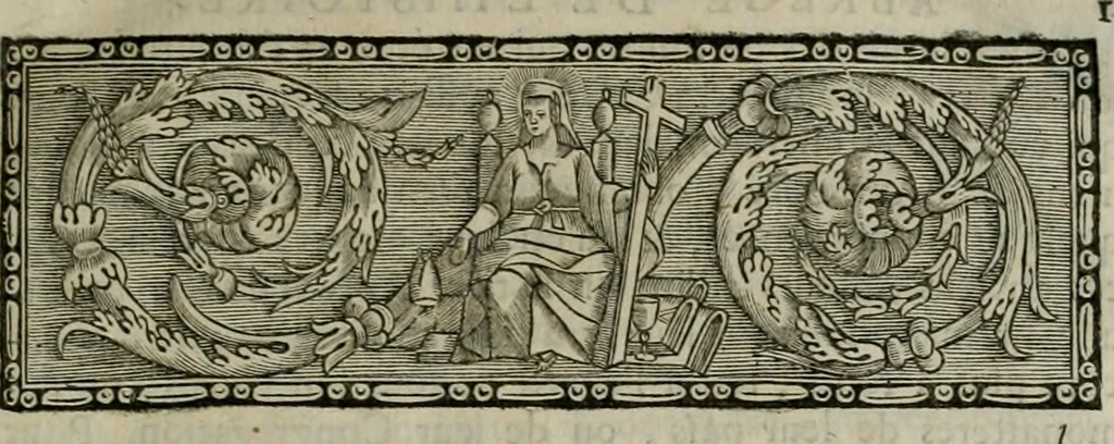 An illustration from Abregé de l'histoire de l'Ordre de S. Benoist, où, il est parlé des saints, des hommes illustres, de la fondation, & des principaux évenemens des monasteres : le tout tiré des actes des saints, des chroniques, & des chartes des monasteres, & d'autres anciens monumens & accompagné d'une table chronologique, 1684, leaf 34