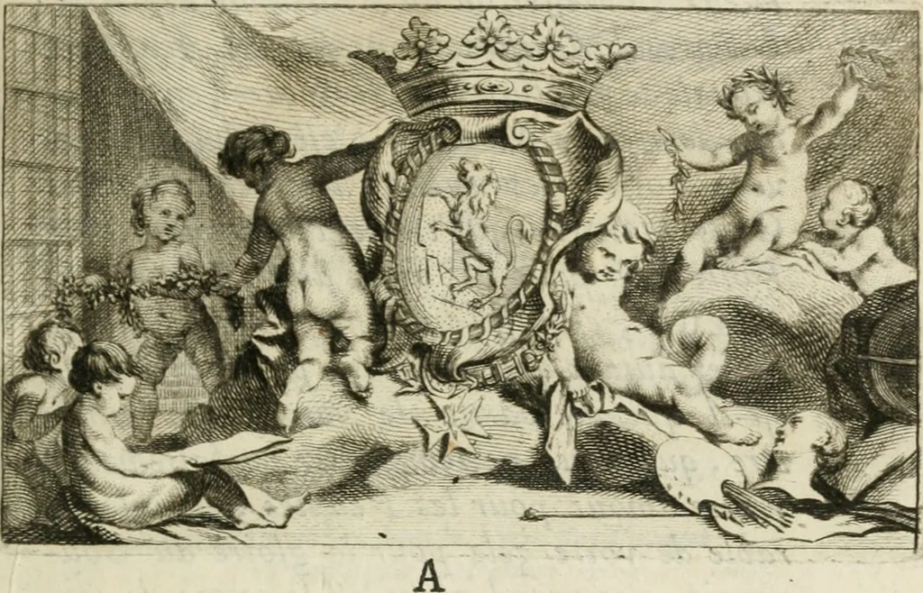 An illustration from Abrégé de la vie des plus fameux peintres, avec leurs portraits gravés en taille-douce, les indications de leurs principaux ouvrages, quelques réflexions sur leurs caractères, et la maniere de connoître les desseins et les tableaux des grands maîtres, 1762, leaf 10