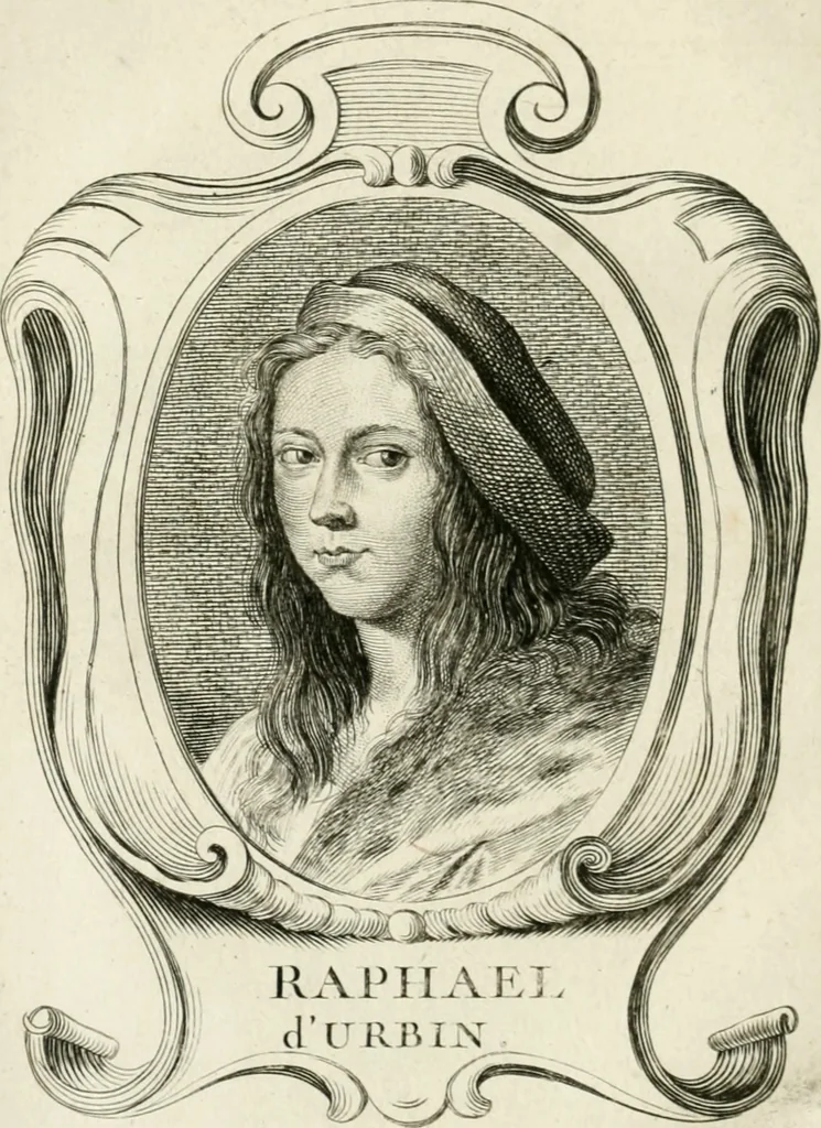 An illustration from Abrégé de la vie des plus fameux peintres, avec leurs portraits gravés en taille-douce, les indications de leurs principaux ouvrages, quelques réflexions sur leurs caractères, et la maniere de connoître les desseins et les tableaux des grands maîtres, 1762, leaf 99