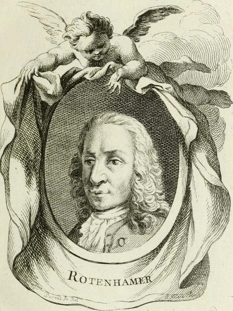 An illustration from Abrégé de la vie des plus fameux peintres, avec leurs portraits gravés en taille-douce, les indications de leurs principaux ouvrages, quelques réflexions sur leurs caractères, et la maniere de connoître les desseins et les tableaux des grands maîtres, 1762, leaf 34