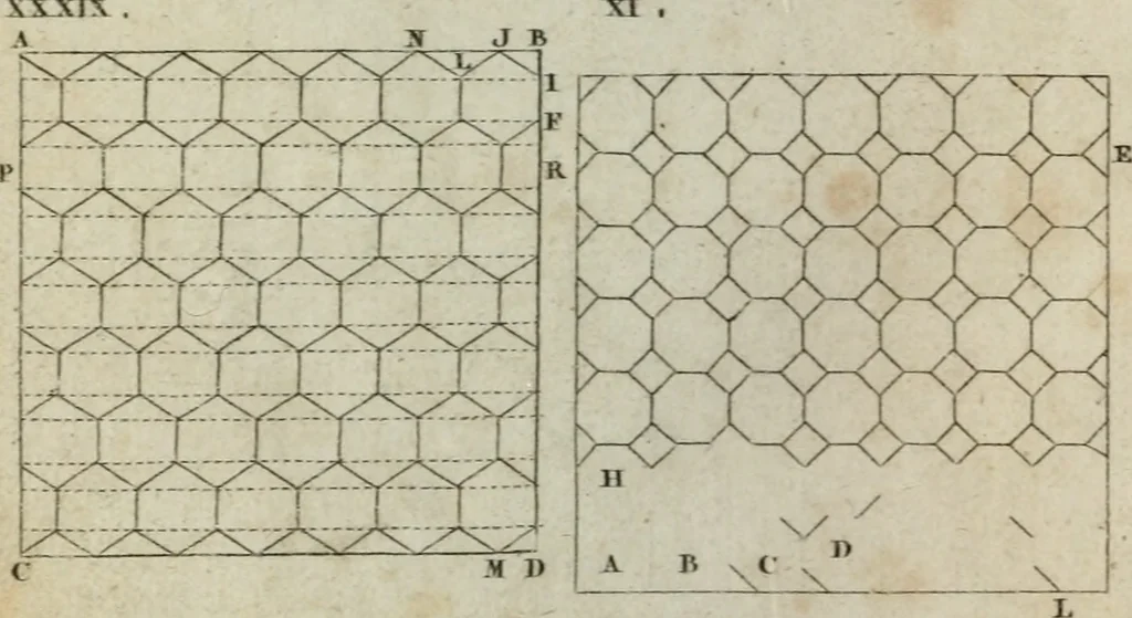 An illustration from Abrégé de géometrie pratique : appliquée au dessin linéaire, au toisé et au lever des plans : suivi des principes de l'architecture et de la perspective, 1834, leaf 263