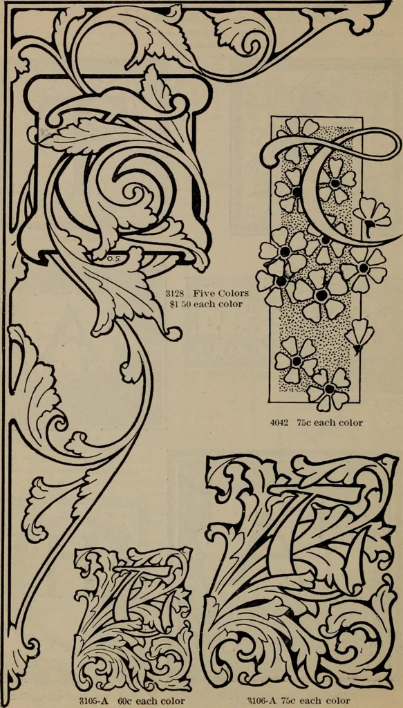 An illustration from Abridged specimen book, type : nickel-alloy on universal line comprising a price list of types, borders, leads and slugs, brass rule, brass galleys ; miscellaneous cuts and general supplies for printers, 1906, leaf 359