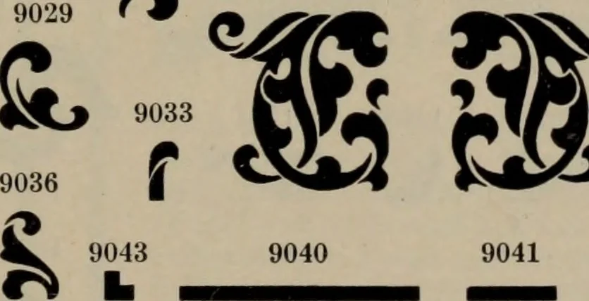 An illustration from Abridged specimen book, type : nickel-alloy on universal line comprising a price list of types, borders, leads and slugs, brass rule, brass galleys ; miscellaneous cuts and general supplies for printers, 1906, leaf 366