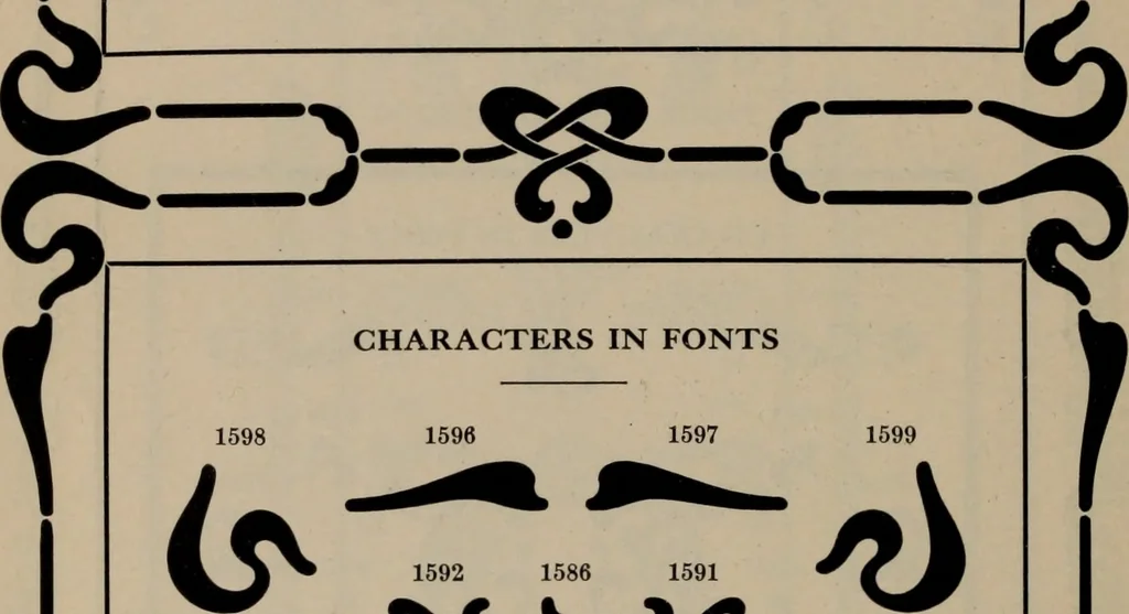 An illustration from Abridged specimen book, type : nickel-alloy on universal line comprising a price list of types, borders, leads and slugs, brass rule, brass galleys ; miscellaneous cuts and general supplies for printers, 1906, leaf 367