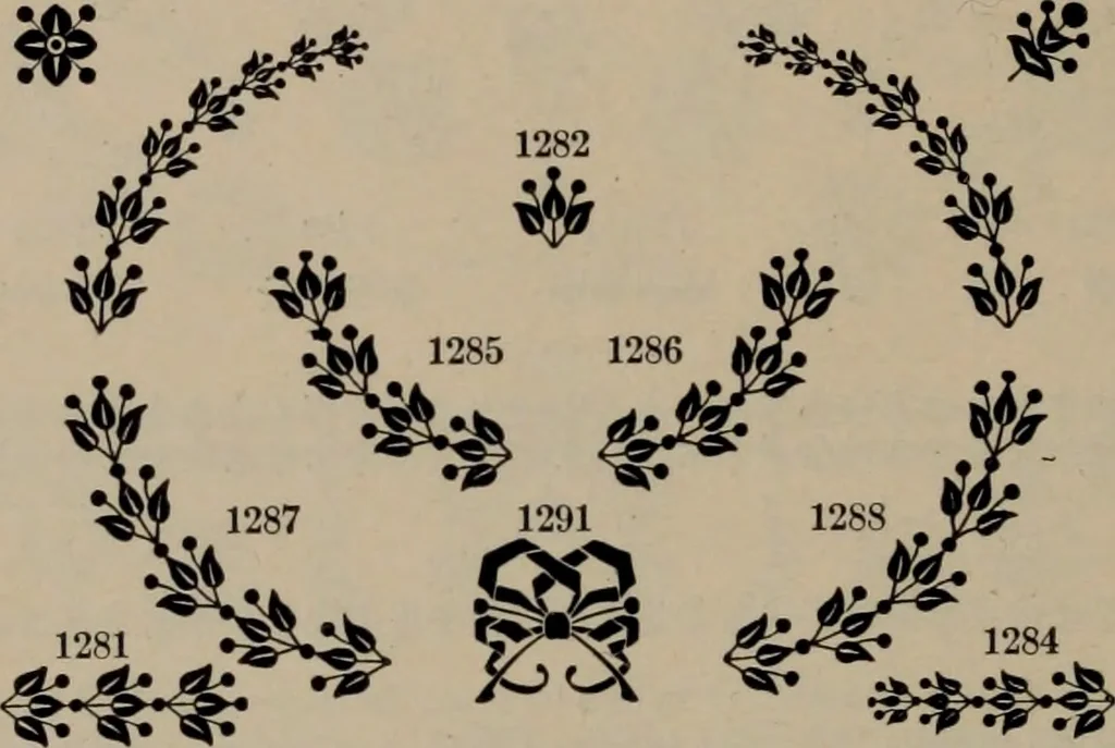 An illustration from Abridged specimen book, type : nickel-alloy on universal line comprising a price list of types, borders, leads and slugs, brass rule, brass galleys ; miscellaneous cuts and general supplies for printers, 1906, leaf 385