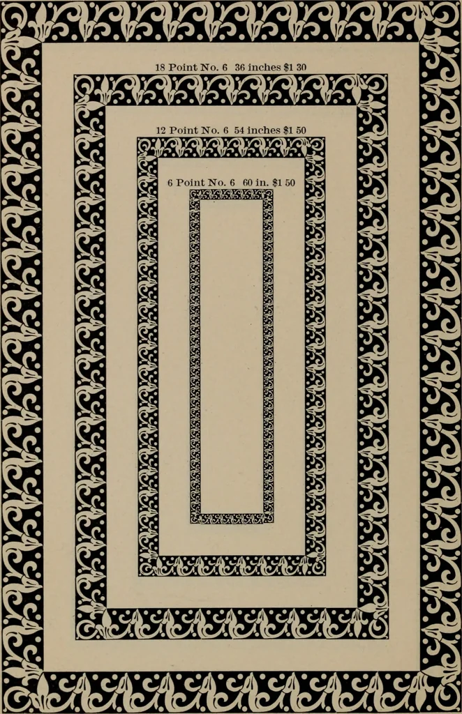 An illustration from Abridged specimen book, type : nickel-alloy on universal line comprising a price list of types, borders, leads and slugs, brass rule, brass galleys ; miscellaneous cuts and general supplies for printers, 1906, leaf 399