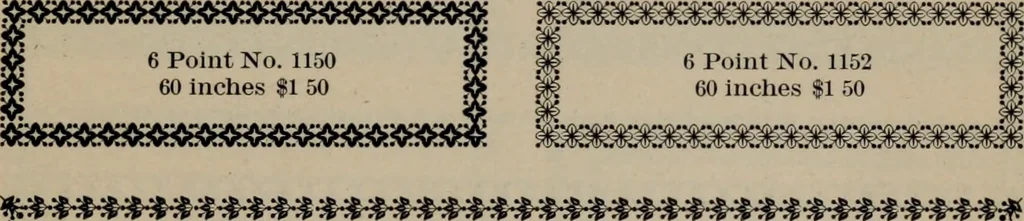 An illustration from Abridged specimen book, type : nickel-alloy on universal line comprising a price list of types, borders, leads and slugs, brass rule, brass galleys ; miscellaneous cuts and general supplies for printers, 1906, leaf 406