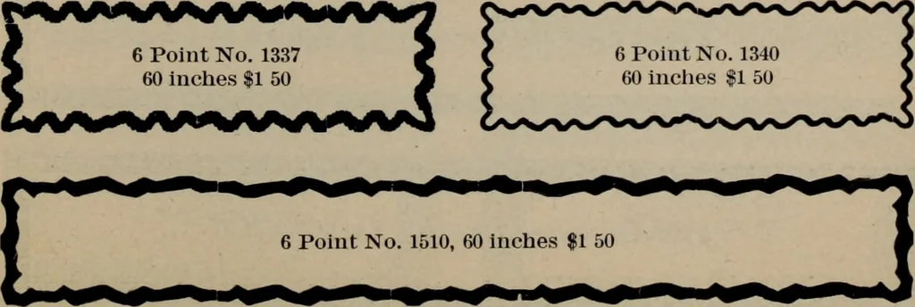 An illustration from Abridged specimen book, type : nickel-alloy on universal line comprising a price list of types, borders, leads and slugs, brass rule, brass galleys ; miscellaneous cuts and general supplies for printers, 1906, leaf 406