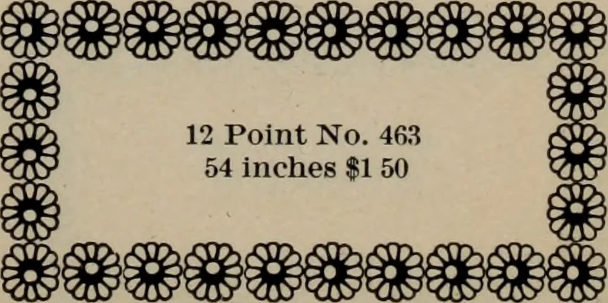 An illustration from Abridged specimen book, type : nickel-alloy on universal line comprising a price list of types, borders, leads and slugs, brass rule, brass galleys ; miscellaneous cuts and general supplies for printers, 1906, leaf 410