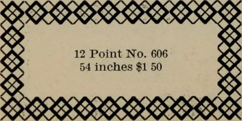 An illustration from Abridged specimen book, type : nickel-alloy on universal line comprising a price list of types, borders, leads and slugs, brass rule, brass galleys ; miscellaneous cuts and general supplies for printers, 1906, leaf 411