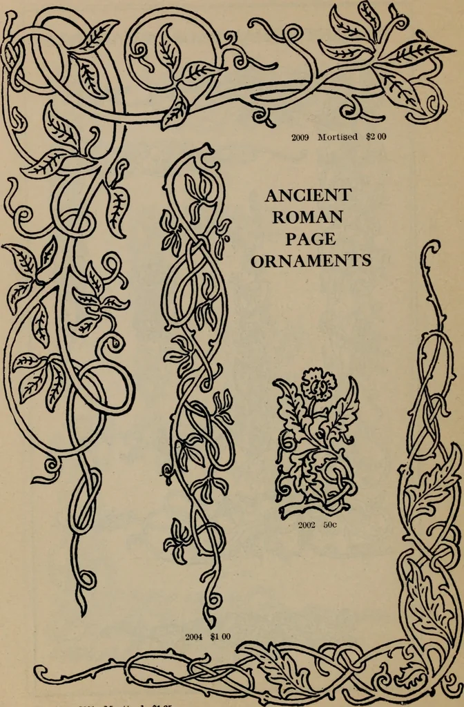 An illustration from Abridged specimen book, type : nickel-alloy on universal line comprising a price list of types, borders, leads and slugs, brass rule, brass galleys ; miscellaneous cuts and general supplies for printers, 1906, leaf 437