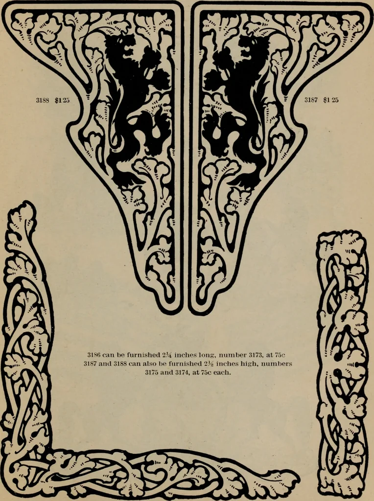 An illustration from Abridged specimen book, type : nickel-alloy on universal line comprising a price list of types, borders, leads and slugs, brass rule, brass galleys ; miscellaneous cuts and general supplies for printers, 1906, leaf 442