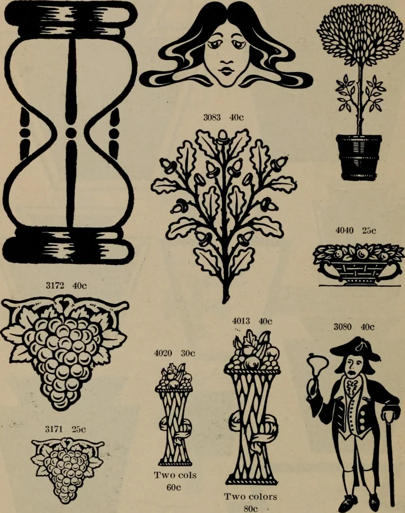 An illustration from Abridged specimen book, type : nickel-alloy on universal line comprising a price list of types, borders, leads and slugs, brass rule, brass galleys ; miscellaneous cuts and general supplies for printers, 1906, leaf 453