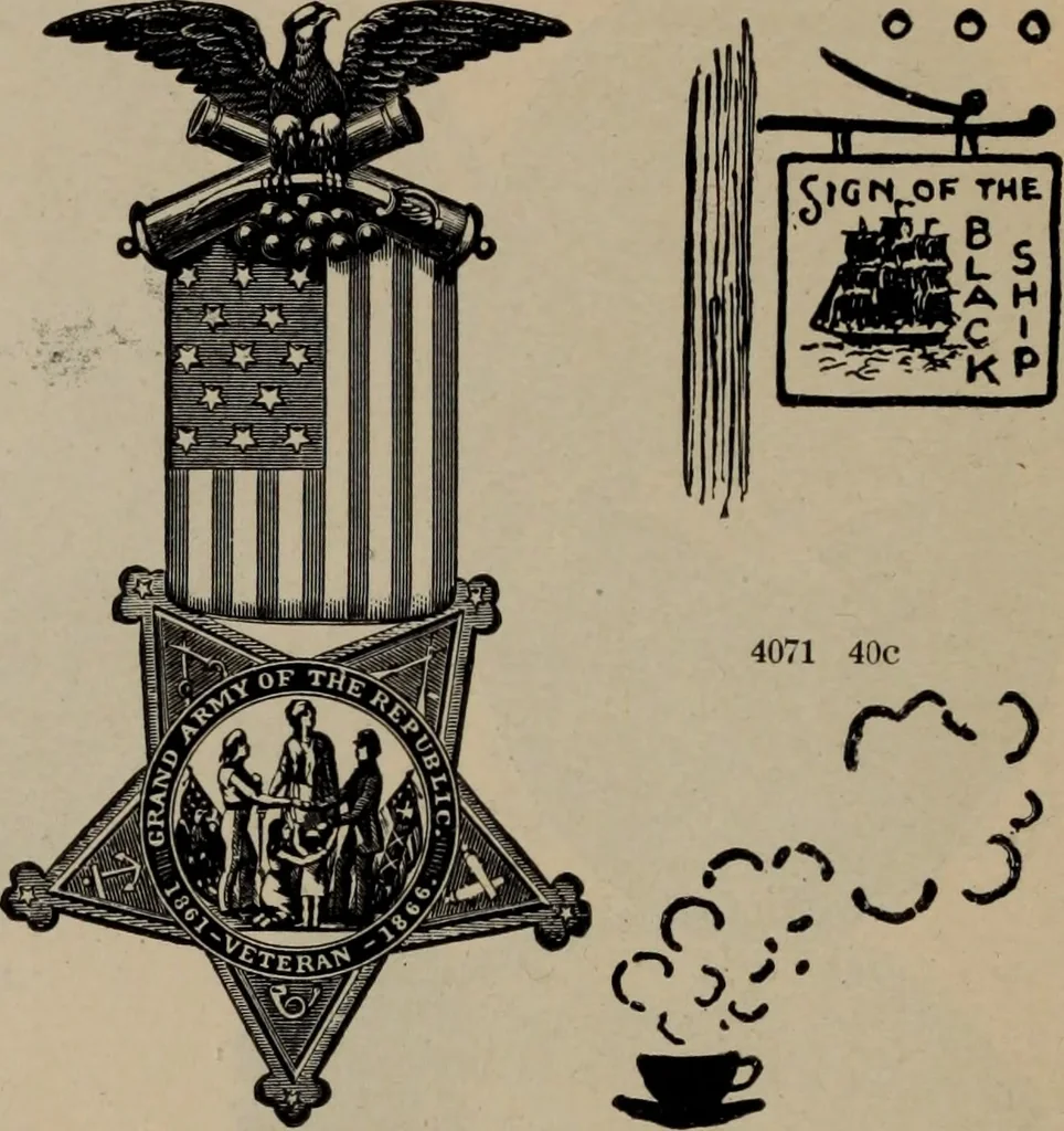 An illustration from Abridged specimen book, type : nickel-alloy on universal line comprising a price list of types, borders, leads and slugs, brass rule, brass galleys ; miscellaneous cuts and general supplies for printers, 1906, leaf 461