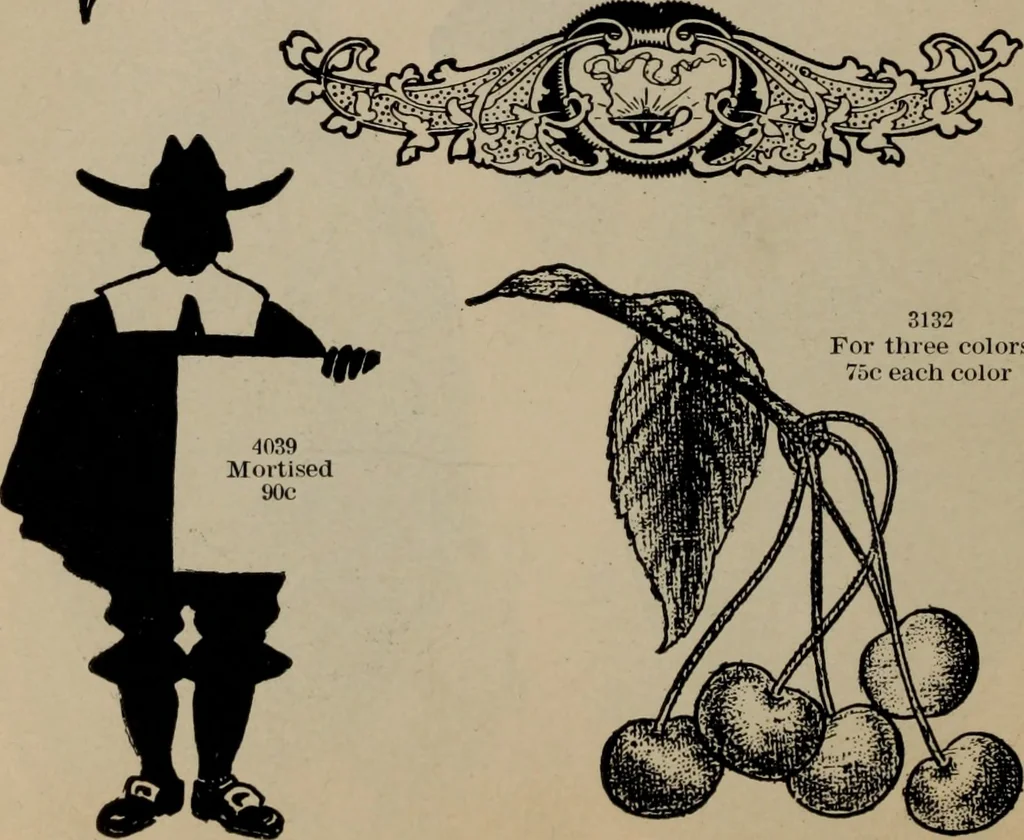 An illustration from Abridged specimen book, type : nickel-alloy on universal line comprising a price list of types, borders, leads and slugs, brass rule, brass galleys ; miscellaneous cuts and general supplies for printers, 1906, leaf 461